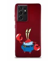 Samsung Galaxy S21 Ultra Soft Premier Kapak Bay Yengeç Tasarımlı Silikon Kılıf - Mürdüm (Şeffaf)