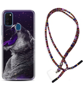Samsung M21 M22 M23 M30 M31S M32 Kılıf Boyun Asklı Rasta Silikon Purple Leopar 1750