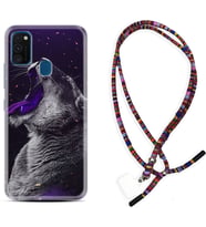Samsung M21 M22 M23 M30 M31S M32 Kılıf Boyun Asklı Rasta Silikon Purple Leopar 1750