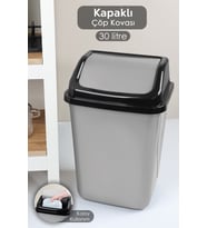 30 Litre Kapaklı Çok Amaçlı Plastik Çöp Kovası, Gri