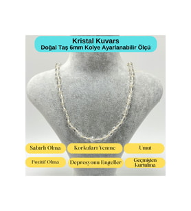 SERTİFİKALI Kristal Kuvars Doğal Taş 6mm Makrome Kolye 45cm- 55cm Ayarlanabilir Ölçü