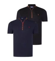 İKİLİ SET T8571 DEWBERRY FERMUARLI ERKEK T-SHIRT-SİYAH-LACİVERT