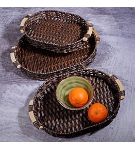 Wicker Serisi 3’lü Hasır Örme Oval Tepsi Seti