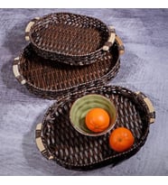 Wicker Serisi 3’lü Hasır Örme Oval Tepsi Seti