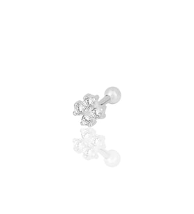 Gümüş rodyumlu zirkon taşlı dört yapraklı yonca Tragus helix Piercing küpe SGTL12204RODAJ