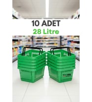 10 Adet - 28 Litre Plastik Market Alışveriş Sepeti Saplı Dayanıklı Market Mağaza El Sepeti Yeşil