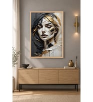 Altın Yaprak Heykelsi Portre Ahşap Çerçeveli Duvar Tablosu