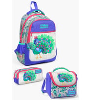 Coral High Kids Gümüş Lavanta Tavus Kuşu Desenli 3’lü Okul Çanta Seti SET0123488