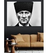 Atatürk Ve Karizmatik Siyah Portre Dekoratif Kanvas - Mdf Ahşap Tablo
