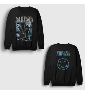 Presmono Unisex Siyah Guitar Kurt Cobain Nirvana Sırt Baskılı Sweatshirt 516758tt