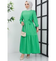 Feiza Collection Kuşaklı Tesettür Elbise - Yeşil