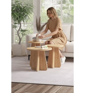 Mantar 3'lü Zigon Sehpa düz model Safir Meşe