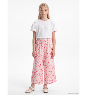 LCW Kids Pembe Kız Çocuk Beli Lastikli Çiçekli Kapri