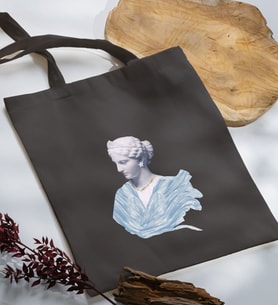 BK Gift Modern Art Tasarımlı Antrasit Kumaş Bez Çanta, Baskılı Omuz Çantası, Alışveriş Çantası, Anneye Hediye-1