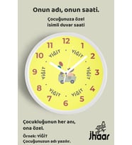 İsme Özel Araba Süren Ayılar Çocuk Odası Duvar Saati Orta Boy 30 cm Beyaz Camlı Sessiz