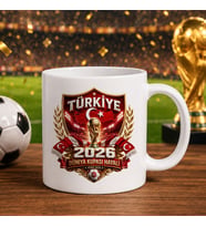BK Gift Türkiye Taraftar Temalı Dünya Futbol Kupası Tasarımlı Beyaz Kupa Bardak-5 Tek Yürek Milli Takım Ruhu