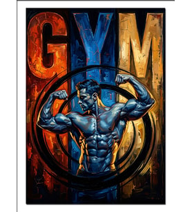 Gym Bodybuilder Mavi Metalik Poster Dekoratif Kanvas - Mdf Ahşap Tablo