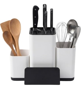 Bıçak Organizeri ve Mutfak Gereçleri Düzenleyici – Çok Bölmeli Kaymaz Tabanlı Modern Bıçaklık, Ahşap ve Metal Bıçaklara Uygun Saklama Standı, Kaşık Spatula ve Kepçe Düzenleyici