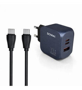 SChitec 33W GaN 3 Portlu Hızlı Şarj Adaptörü USB-C + USB-A + Lightning 1m Kablolu Set Siyah Q5