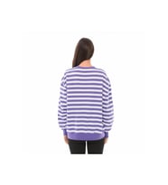 KADIN ÇİZGİLİ OVERSIZE SWEAT (Mor-Beyaz)
