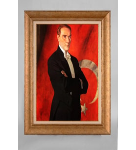 EV İŞYERİ OFİS İÇİN ALTIN ÇERÇEVELİ PASPARTULU ATATÜRK TABLO S604
