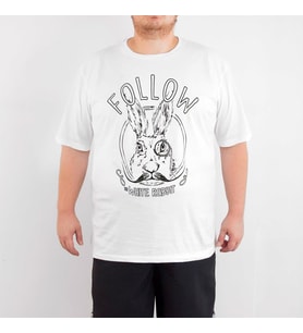 Bant Giyim - White Rabbit Tavşan 4XL Büyük Beden Beyaz Tişört (Siyah - Beyaz)