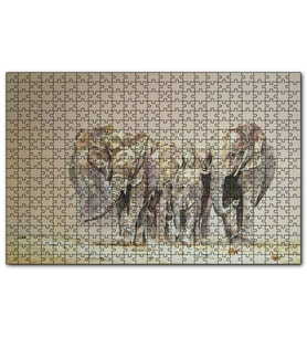 Cakapuzzle Fil Sürüsü ve Tozlu Topraklar  Puzzle Yapboz MDF (Ahşap) (120 Parça)