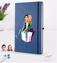 BK Gift Kişiye Özel Sevgililer Karikatürlü Karikatürlü Lacivert Termo Deri Defter 16x24cm Model 35