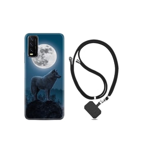 Vivo Y20s Kılıf Resimli Desenli Silikon Boyun Askılı Moon Wolf 1820