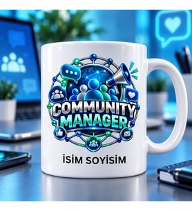 Topluluk Yöneticisi Kupa Bardak Mavi İletişim ve Ağ Desenli
