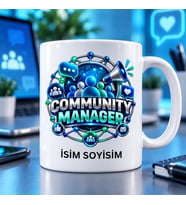 Topluluk Yöneticisi Kupa Bardak Mavi İletişim ve Ağ Desenli