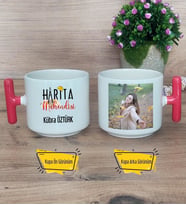 Harita Mühendisi Kupa Bardak Fotoğraflı T Kırmızı Kulplu Mühendisler Günü Hediye