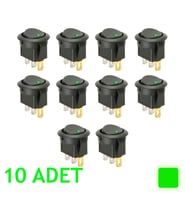 Güç Anahtarı, Aç Kapa Anahtar YEŞİL Işıklı 10 ADET Tek Konumlu, Mini Anahtar, On Of Switch Işıklı