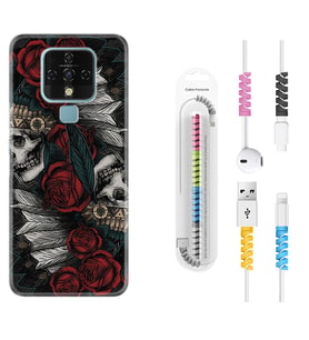 Tecno Camon 16 18P Pova 3 Pova Neo Kılıf Kablo Koruma Spiral Silikon Skull Rose 1673