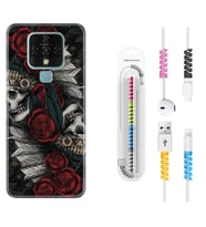 Tecno Camon 16 18P Pova 3 Pova Neo Kılıf Kablo Koruma Spiral Silikon Skull Rose 1673
