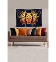 Lacivert Güneş ve Ay Leke Tutmaz Kadife Kumaş Duvar Örtüsü Duvar Halısı Tapestry