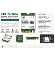 Intel 3168NGW Dual Band AC 433 Mbps WiFi 5 Bluetooth 4.2 M.2 Kablosuz Ağ Kartı