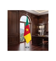Kamerun Direkli - Altın Saçaklı Saten Makam Bayrağı Seti (Krom Direk)