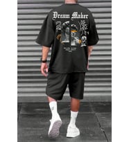 Unisex Dream Maker Baskılı Şort Takım (Siyah)
