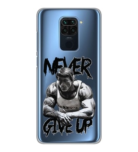 Xiaomi Redmi Note 9 Uyumlu Arnold Fitness Never Give Up Desenli Şeffaf Telefon Kılıfı