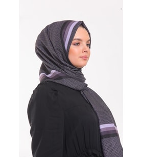 Geometrik Desen Pavia Seri Şal Eşarp Askısı ile Birlikte 90X200 cm Siyah Mor-90X