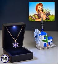 Size Özel Fotoğraflı Led Işıklı Kutusunda 925 Ayar Gümüş Lotus Kolye (Değirmenli)