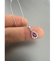 925 Ayar Gümüş Damla Yakut Taşlı Zirkon Kolye- 40+5 cm Uzatmalı Zincir (Silver)