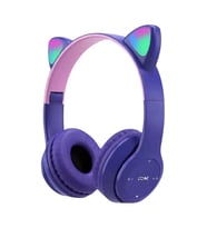 P47M Katlanabilir Kedi Kulak Kablosuz Bluetooth Kulak Üstü Kulaklık Mor