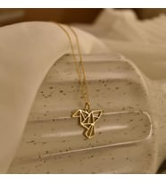 Kişiye Özel 925 Ayar Gümüş Şık Origami Kuş Kolye (Gold)