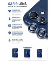 iPhone 11 / 12 / 12 Mini Koyu Mavi Metal Kamera Lens Koruyucu Safir Cam Ultra Net HD