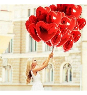 Sürpriz Hediye Uçan Balon Kırmızı Kalp Folyo 10 Adet Helyumlu 18 "
