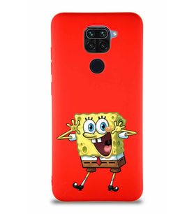 Xiaomi Redmi Note 9 Soft Premier Kapak Sünger Bob Tasarımlı Silikon Kılıf - Kırmızı (Şeffaf)