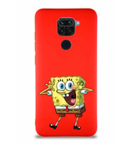 Xiaomi Redmi Note 9 Soft Premier Kapak Sünger Bob Tasarımlı Silikon Kılıf - Kırmızı (Şeffaf)