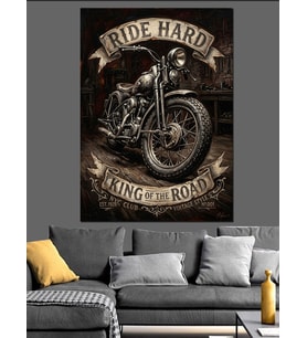 King Of The Road Motosiklet Dekoratif Kanvas - Mdf Ahşap Tablo